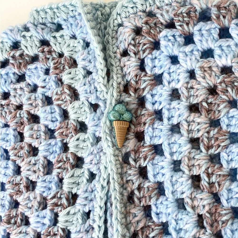 Sweater Beanie Hat Set Hand Crafted Baby Blue Tan Kimono